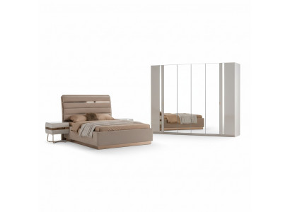 Schlafzimmer Set Komplett Bett 2x Nachttische Kleiderschrank Verspiegelt