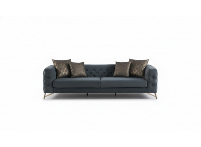Luxus Sofa 4 Sitzer Couch Designersofa Chesterfield Blau Edelstahl Gold