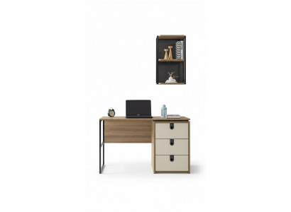 Moderner Schreibtisch mit integriertem Schubladenelement in Creme und schwarzen