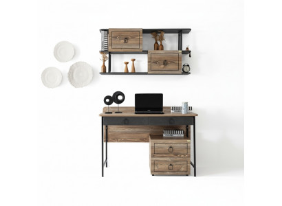 Schreibtisch Holz Schubladen Metallakzente Schwarz Modernes Arbeiten Büro Möbel