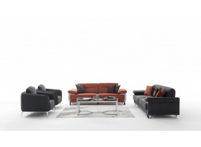 Sofagarnitur 3+3+1+1 Sitzer Modern Schwarz Terrakotta Stoff Chromfüße Design