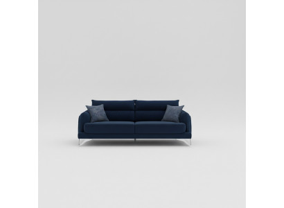 Sofagarnitur 3+3 Sitzer Weiß Blau Stoffbezug Chromfüße Modern Elegantes Design