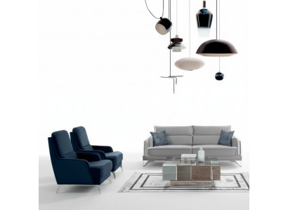 Sofagarnitur 3+1+1 Sitzer Hellgrau Blau Stoff Chromfüße Modern Elegantes Design