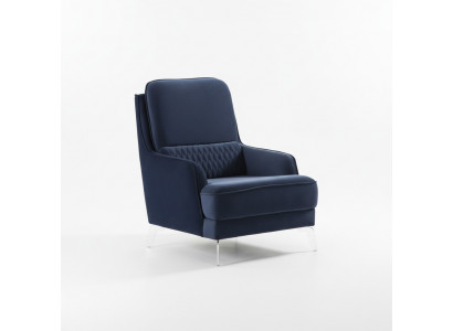 Sessel Dunkelblau Stoff Modern Chromfüße Komfort Hochlehner Elegant Design