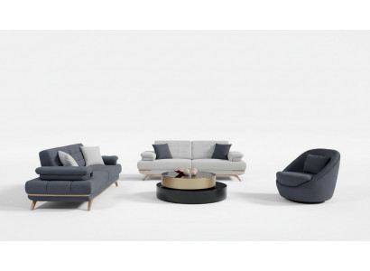 Design Sofa Set Wohnzimmer Polster Garnitur Grau Blau Modern 3+3+1 Elegant