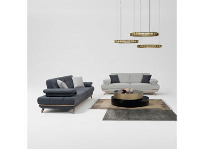 Verstellbares Big Sofa Set Grau Blau Polster Garnitur Couch Wohnzimmer 3+3