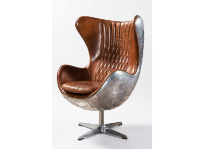 Ohrensessel Drehbarer Sessel – Vintage Aluminium & Lederstuhl