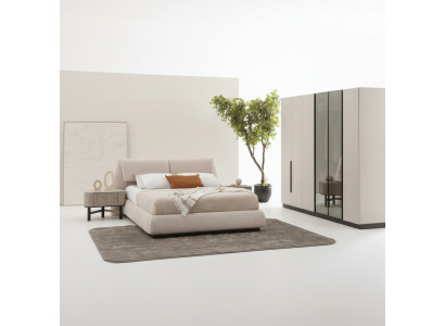 Schlafzimmer-Set aus Holz und Textil in Beige, modern und elegant