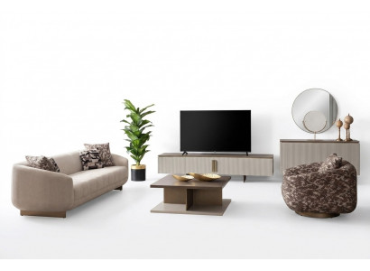 3+1-Sitzer, Couchtisch und TV-Lowboard – stilvolles Wohnzimmer-Set
