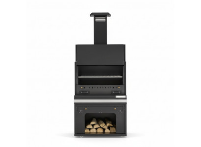 Schwarzer Edelstahl Grillkamin im modernen Design für Garten