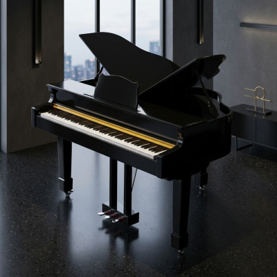 Glanzende zwarte piano