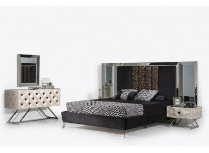 Komplett Möbel Moderne Schlafzimmer Bett 2x Nachttische Schminktisch mit Spiegel