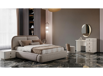 **Schlafzimmer Set Bett Nachttisch Schminktisch Hocker Modern Beige