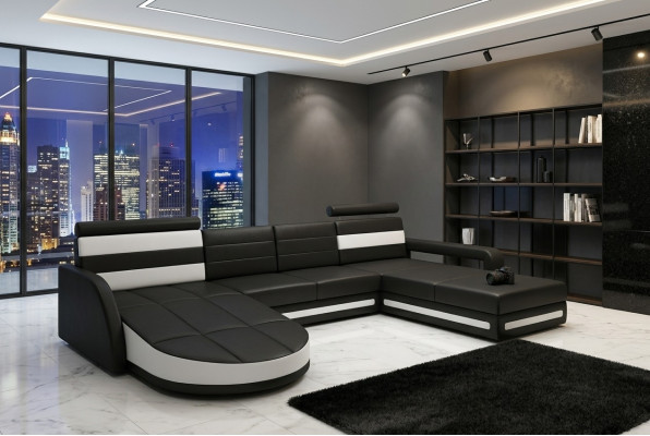 WOONLANDSCHAP SOFA SET ONTWERP HOEKBANK Bruin-Beige LEDEREN BANKSTEL XXL HOEKBANK