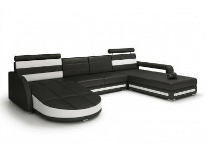 WOONLANDSCHAP SOFA SET ONTWERP HOEKBANK Bruin-Beige LEDEREN BANKSTEL XXL HOEKBANK