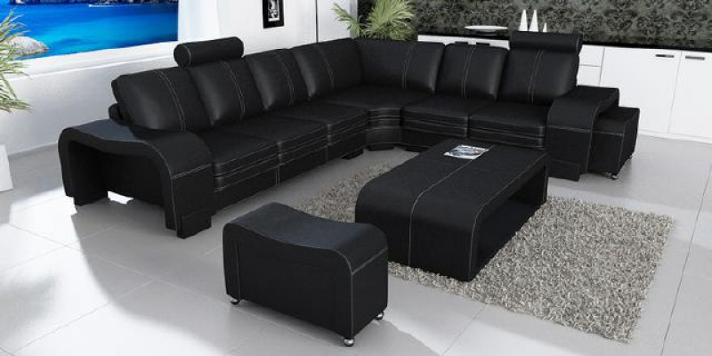 LEDERSOFA XXL WOONLANDSCHAP BANKSTEL LEDEREN HOEKBANK BANKSTEL HOEKSOFA BEKLEDING