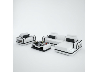 Leren bank Bank woonlandschap hoekbank + fauteuil hoekcombinatie Modern G8030E