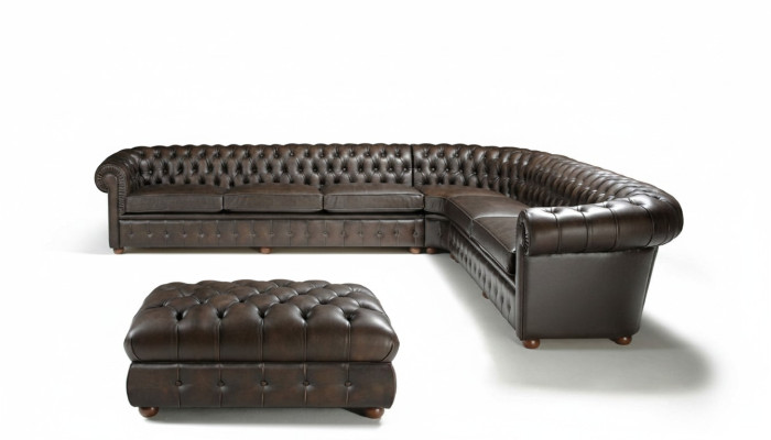 Klassiek hoekbankstel hoekbank bankstel sofa gestoffeerd leer zitmeubel Chesterfield set