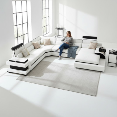 Leren bank Bank Woonlandschap Hoekbank Hoek set Decor Ontwerp Modern