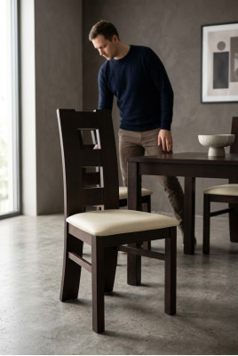 Massief houten eetkamerstoel Designer lederen stoel Stoelen Eetkamerstoelen K42