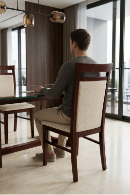 Massief houten eetkamerstoel Designer leren stoel Stoelen Eetkamerstoelen K37