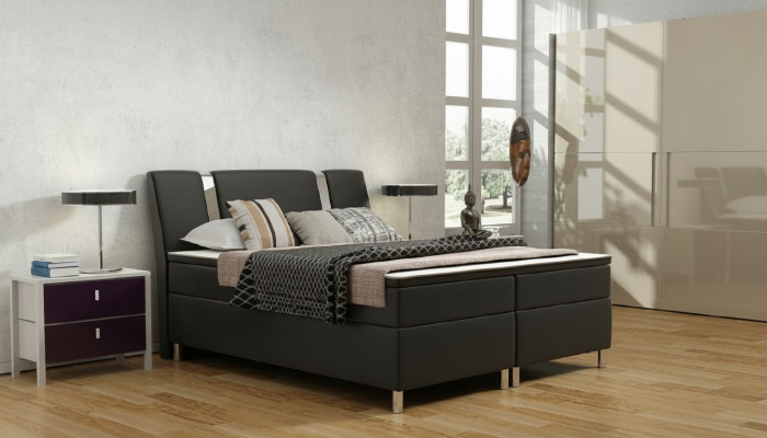 Boxspringbed Hotel Beds Upholstered Leather Bed incl. Mattress & Visco Leather Bed