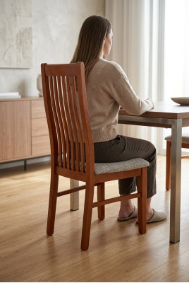 Massief houten eetkamerstoel, ontwerper lederen stoel, stoelen, eetkamerstoelen K14.