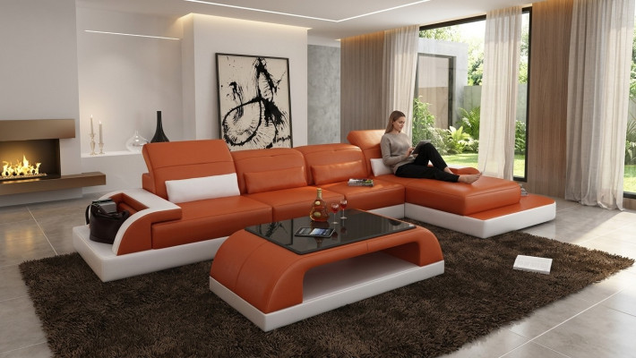 Leren bank Bank Woongedeelte Hoekbank Hoekbankstel Modern ontwerp Modern Bankstel L6012C