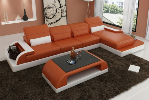 Leren bank Bank Woongedeelte Hoekbank Hoekbankstel Modern ontwerp Modern Bankstel L6012C