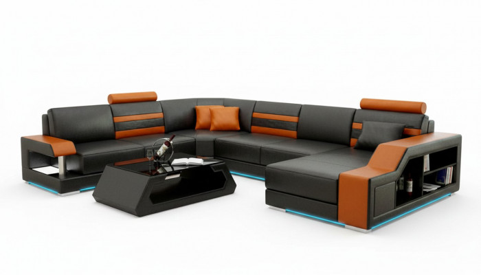 Lederen bank bank woonlandschap hoekbank hoekbank set design modern nieuw sofa L6016