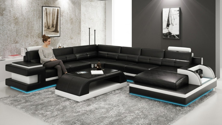 Leren bank bank woonlandschap hoekbank hoekbankstel design modern bankstel L6017