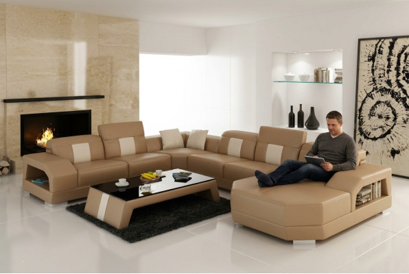 Leren bank woonlandschap hoekbank hoek bankstel ontwerp Modern Bank R7003 Nieuw