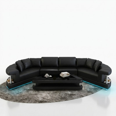 Leren bankstel hoekbank hoekbankhoekbank hoekset ronde designbank nieuw R7007E