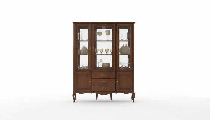 Hoogwaardige vitrinekast van hout en glas, klassieke Italiaanse meubels nieuw