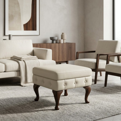 Hocker Chesterfield bijzet hocker ottomaan bank leder stof textiel nieuw zitmeubel