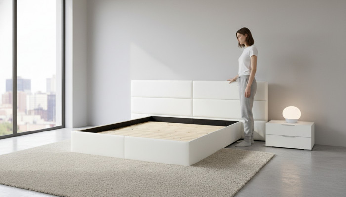 Bed Bedden Tweepersoonsbed Hotel Gestoffeerd bed XXL Wandbekleding Bed XXL Huwelijksbed Nieuw