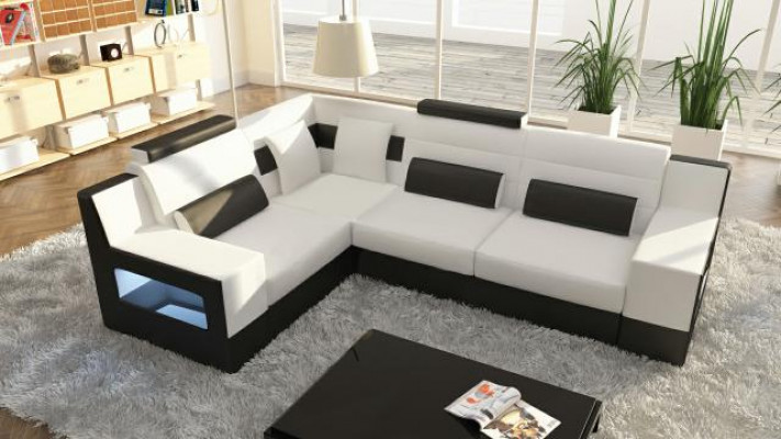 Woonlandschap Bank Bank Bekleding Hoekbank Set Stof Leer Banken