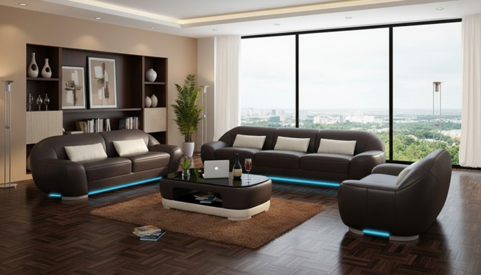 Lederen bank Bank Bankstel Hoekbank Hoek Set Ontwerp Decor Moderne Bank