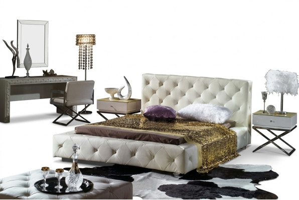 Elegant designer bed, bedden, leren bed, Chesterfield gestoffeerd bed, tweepersoonsbed, nieuw