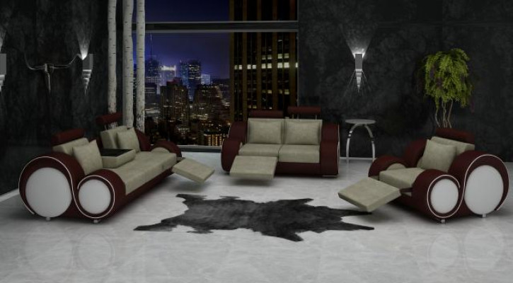 Sofa-set zitbank bank lederen set woonlandschap 3+2+1 textiel BER