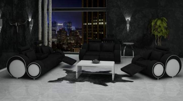Sofa-set zitbank bank lederen set woonlandschap 3+2+1 textiel BER