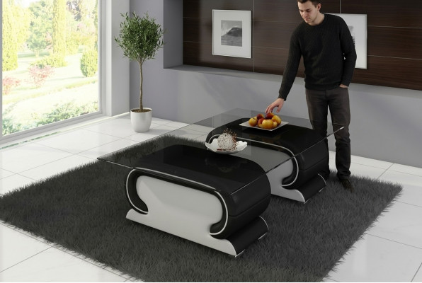Ontwerper glazen tafel tafel gestoffeerde lederen tafel bank sofa leren tafels