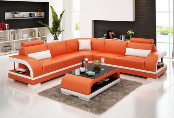Leren bank Bank Woonlandschap Hoekbank Hoekbankstel Design Moderne Sofa G8011B