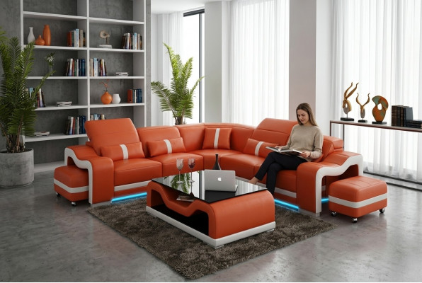 Bank Leren bank Bank Woonlandschap Hoekbank Hoek Modern Design Set