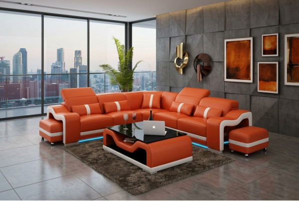 Bank Leren bank Bank Woonlandschap Hoekbank Hoek Modern Design Set