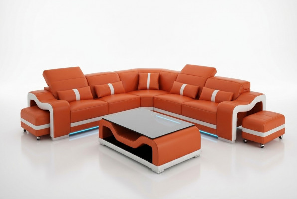 Bank Leren bank Bank Woonlandschap Hoekbank Hoek Modern Design Set