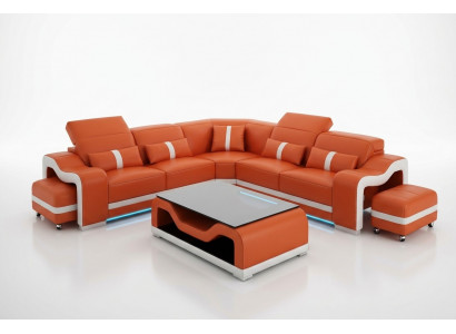 Bank Leren bank Bank Woonlandschap Hoekbank Hoek Modern Design Set