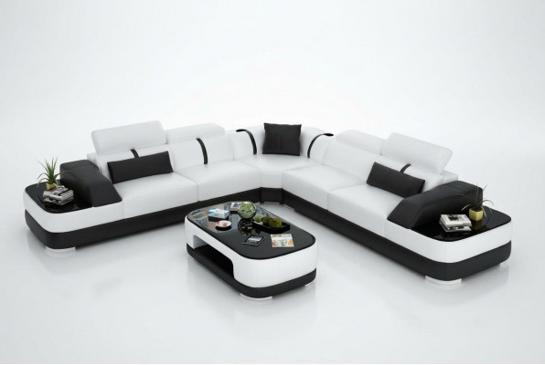 Leren bankstel Gestoffeerde Zits Hoekbank Decoratieve Set Woonlandschap Woonkamer