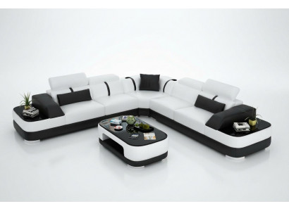 Leren bankstel Gestoffeerde Zits Hoekbank Decoratieve Set Woonlandschap Woonkamer