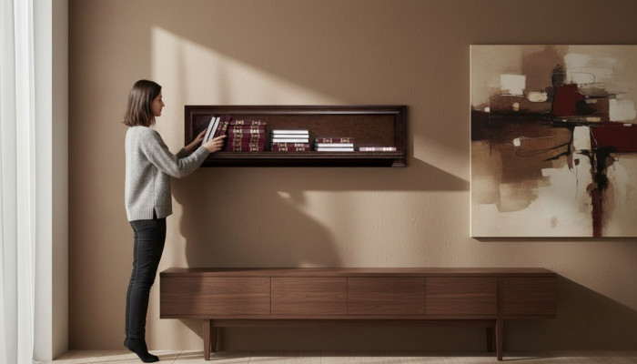 Woonkamer XXL boekenkast massief hout 131cm plankenrek planken - model V-P1.